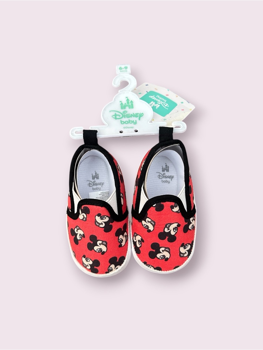 Disney Baby Red And Black Mickey Mouse Slip-On Shoes Size 6-9 Months NWT